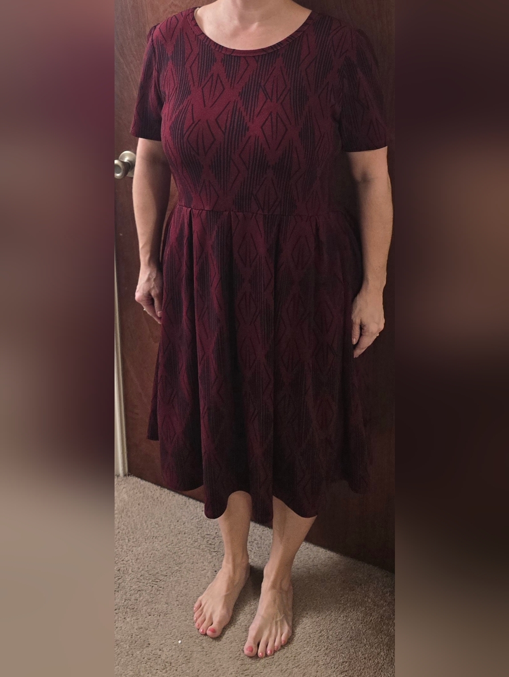 LuLaRoe Burgundy & Black Patterned Amelia Dress